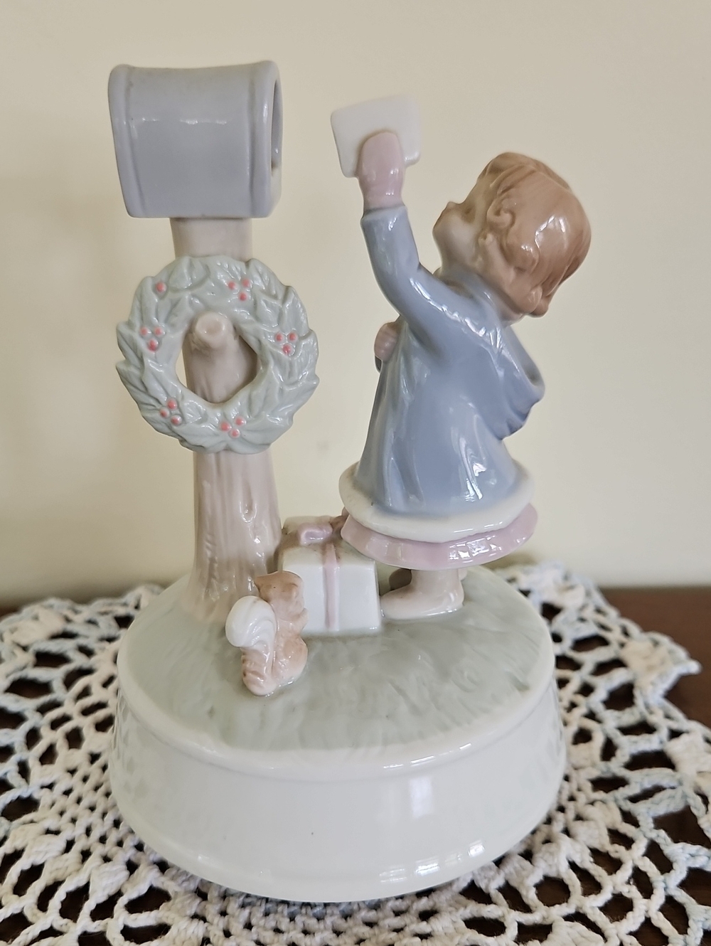 Porcelain Christmas Letter to Santa Girl Music Box
